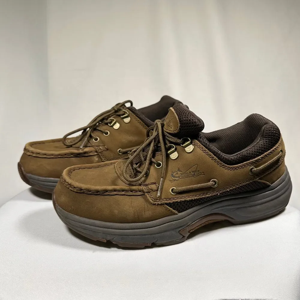 Worldwide Sportsman Blue Water Oxford Dark Brown Leather Non-Slip Shoe Mens 9‎